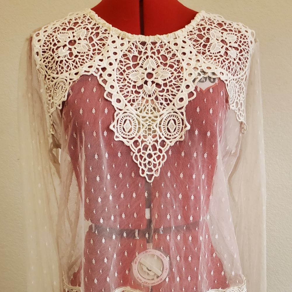 See-through White Mesh Overlay Top